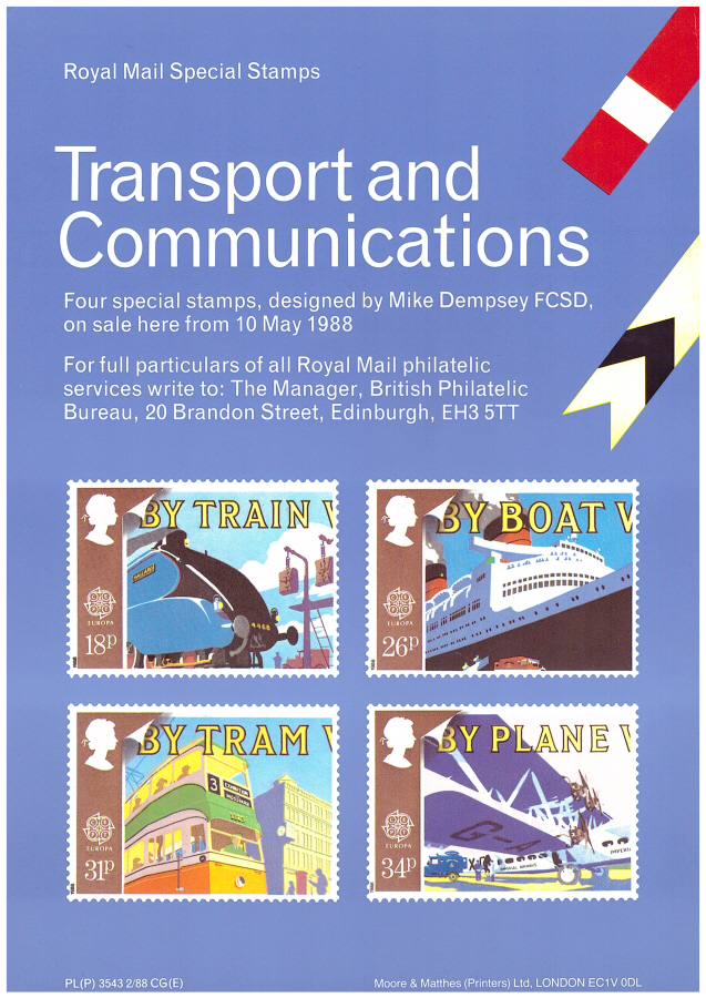 (image for) 1988 Transport & Communications Post Office A4 poster. PL(P) 3543 2/88 CG(E).